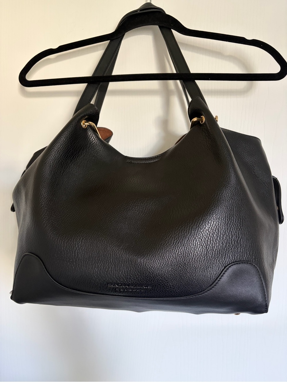 Sondra Roberts Black Pebble Leather Shoulder Bag with Gold Hardware